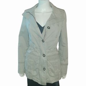 S. OLIVER Khaki Utility Cargo Jacket Cotton Twill w/ Embroidered Trim Sz M